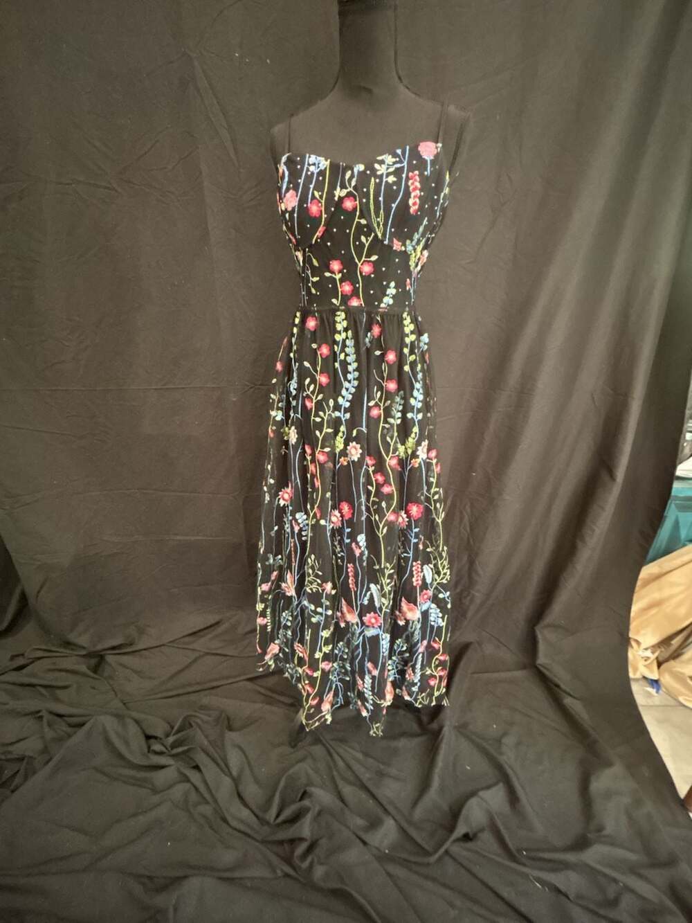 Wedding Guest Dress Floral Embroidered Double-Layer Cocktail Cami Dresses w/Poc